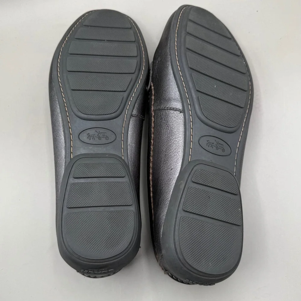 Coach Odette Loafers Womens 8B Metallic Pebbled Leather Gunmetal Silver